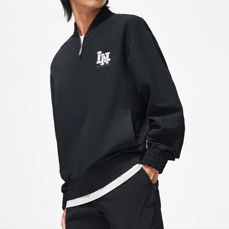 Li-Ning Série Sportovní životní styl Série Čínská kultura Vzor nápisu na zádech Potištěná ležérní bunda Pánská bunda Černá AJDT361-2