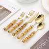 Bamboo Handle Cutlery Set: Solid Wood Steak Knife, Fork, and Spoon with 304 Stainless Steel Retro Design.