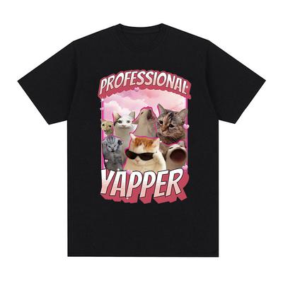 Zabawny profesjonalny Yapper Cat Meme Graphic T Shirt Mężczyźni Kobiety Casual Wysokiej jakości modne koszulki 100% bawełny Oversized T-shirt