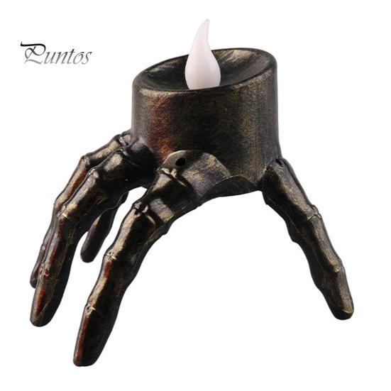 Halloween Themed Accents Skeleton Hand Candle Light, Gothic Creepy Skull Hands Fake LED Seasonal Table Decoration for Centerpiece, Entryway,