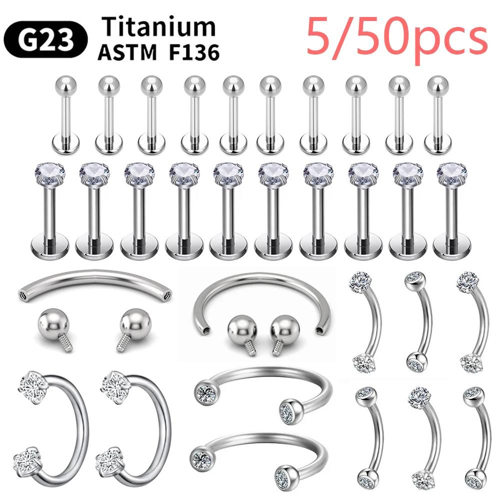 5/50PCS G23 Titanium Eyebrow Piercing Nose Ring Septum Helix Cartilage Piercing C rod Body Jewelry For Women