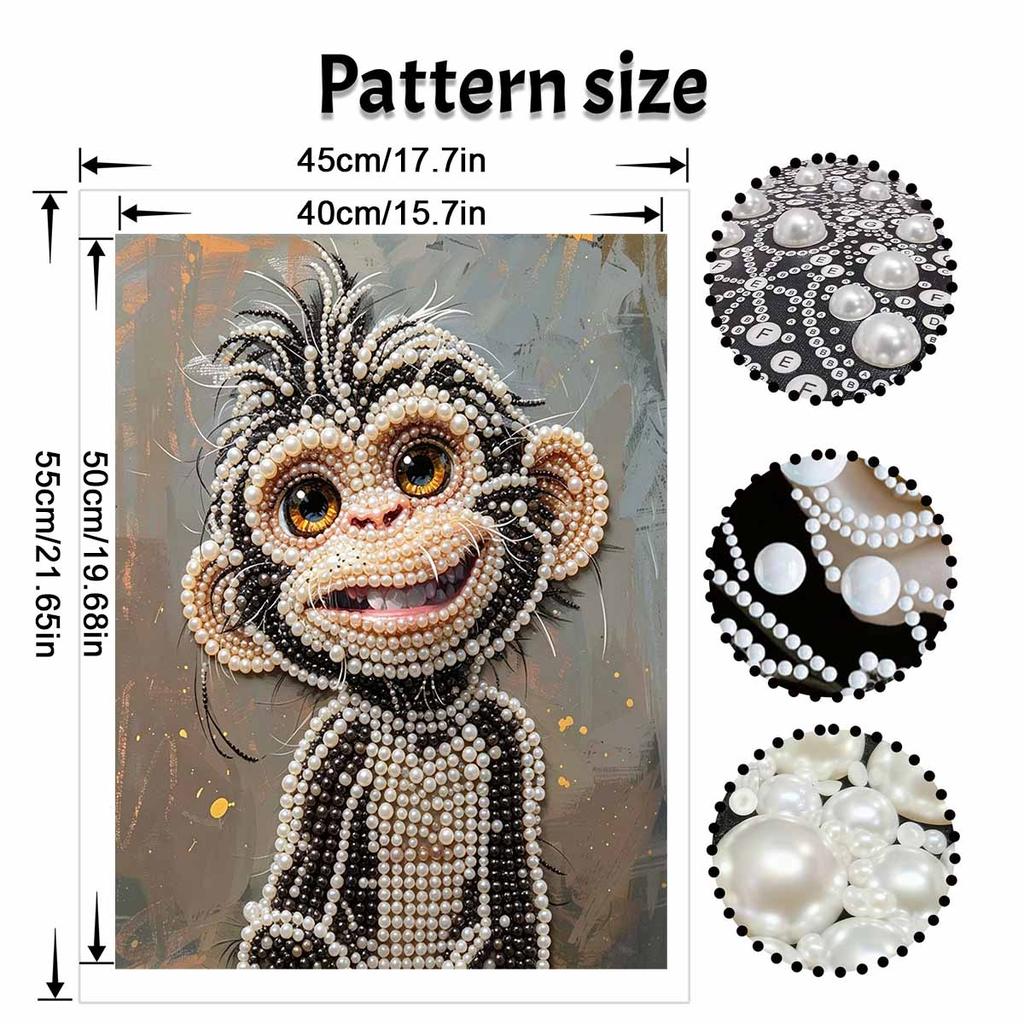 Stretched Frame Pearl Art Kit Cute Monkey Pattern DIY Sparkling Bead Canvas Relaxing Hobby Gift for Handicraft Enthusiasts Home Decor Art
