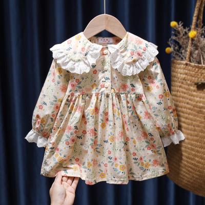 Spring Cute Baby Girls Floral Princess Dress Autumn Korean Style Long Sleeve Peter Pan Collar Kids Girl Dresses 1-6Y