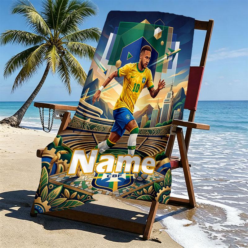Custom Name Personalized Neymar Jr Print Beach Towel, for Trip Camping Beach Party Home Decor, Birthday Gift for Family & Friends