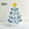 Elegant Office Desk Decor Glazed Glass Christmas Tree Figurine, Handcrafted Ornament Gift for Friends Holiday Display, Colorful Modern Table