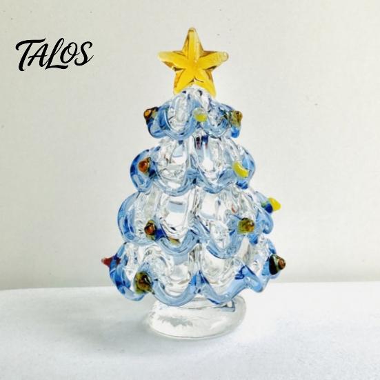 Elegant Office Desk Decor Glazed Glass Christmas Tree Figurine, Handcrafted Ornament Gift for Friends Holiday Display, Colorful Modern Table