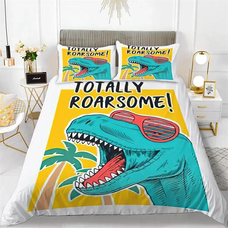 3D Small Dinosaur Cartoon Cute Simple Bedding Set Couple King Single Size for Kids Children Polyester Quilt Cover Pillow Case