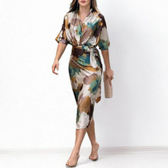 Spring 2026 European American Women's Fashion: Printed Long Sleeve Pleated Mini Skirt Backless Dress