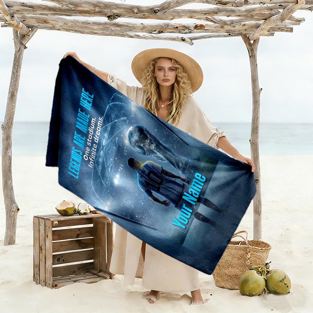 Football Messi Personalized Name Beach Towel Super Soft & Absorbent Perfect for Traveling Yoga Camping and Swimming