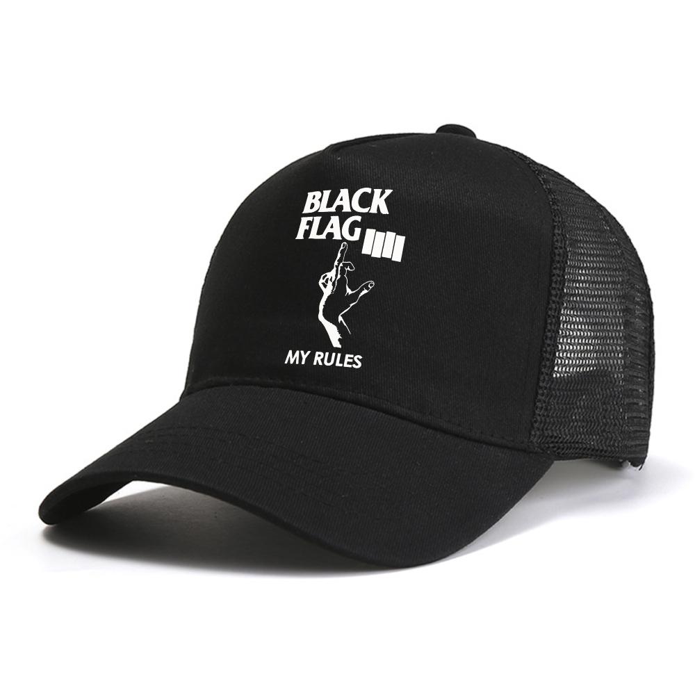Black Flag Summer Baseball Cap Punk Rock Band Caps Unisex Womens Fashion Causal Snapback Hat Adjustable Mesh Trucker Hats