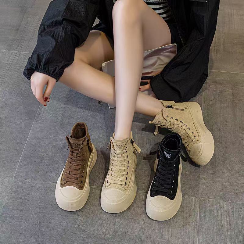 Thick-soled High-top Suede Board Shoes for Women's Autumn New Casual Fashion Creative Versatile Niche Female Students Casual