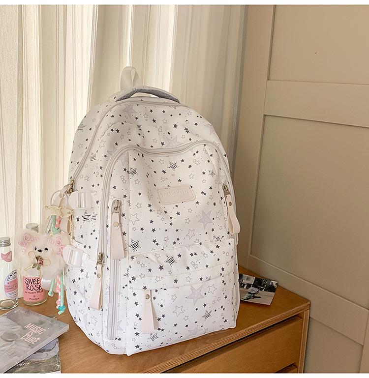 Women's Cute Star Print Korean Style Middle School Backpack - Campus Double Shoulder Bag