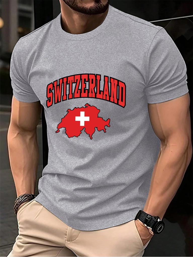Switzerland Swiss Flag Prints Cotton TShirts Mens Summer Soft Oversized T Shirt ONeck Short Sleeve Tops Basic Male Clothes