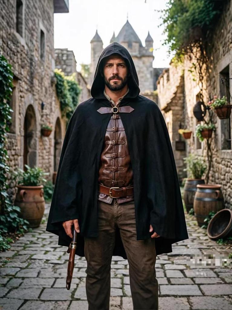 Medieval Velvet Deerskin Hooded Cloak - Renaissance Cosplay Costume Robe
