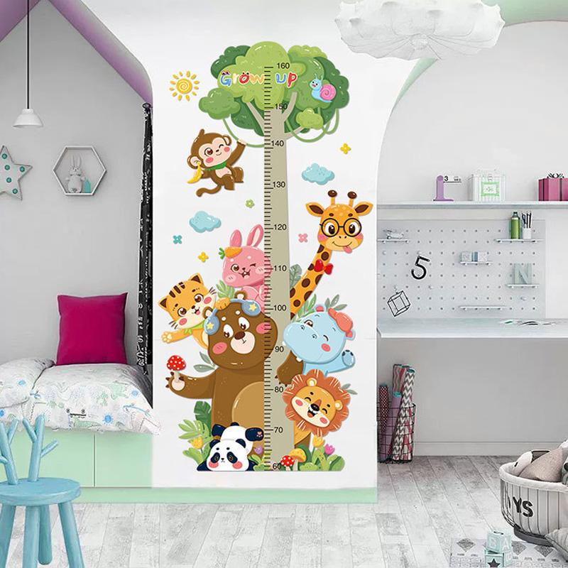 1PC Kindergarten Decoration Cartoon Growth Ruler Removable Height Ruler Nursery Decals Animal Waterproof Wall Stickers Kids Room