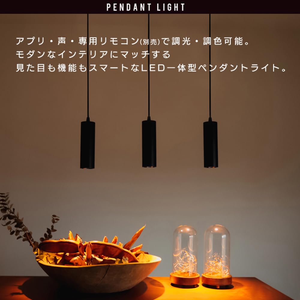 [Amazon Alexa Compatible] Edison Smart Pendant Light (for Ceiling MountsBlack) x 2 Set, Dedicated Remote Control Compatible, Integrated LED,