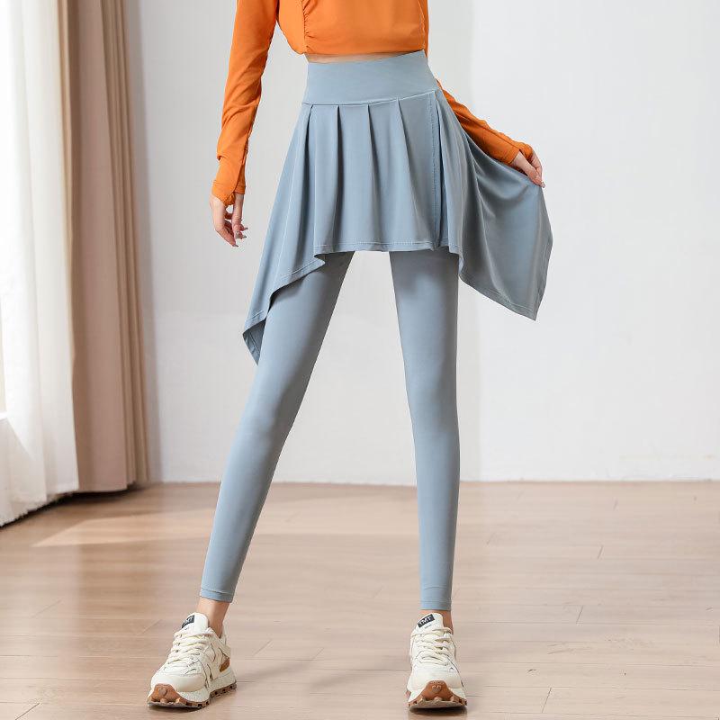 

Женский летний комплект для бега и йоги: Быстросохнущий облегающий топ с длинным рукавом и накидка с брюками-юбкой для пилатеса Small