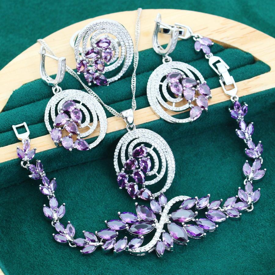 

Anti Allergic Zircon Bracelet Necklace Earrings Adjustable Ring Lady Accessory Set