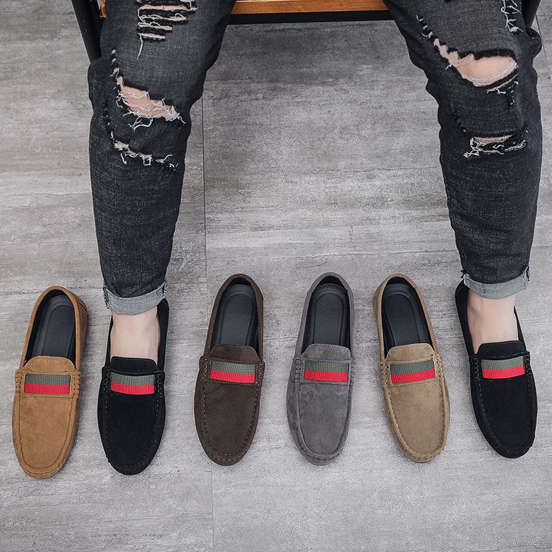 Mocasini slip-on pentru bărbați, din piele întoarsă mată – pantofi casual cu talpă moale în stil britanic