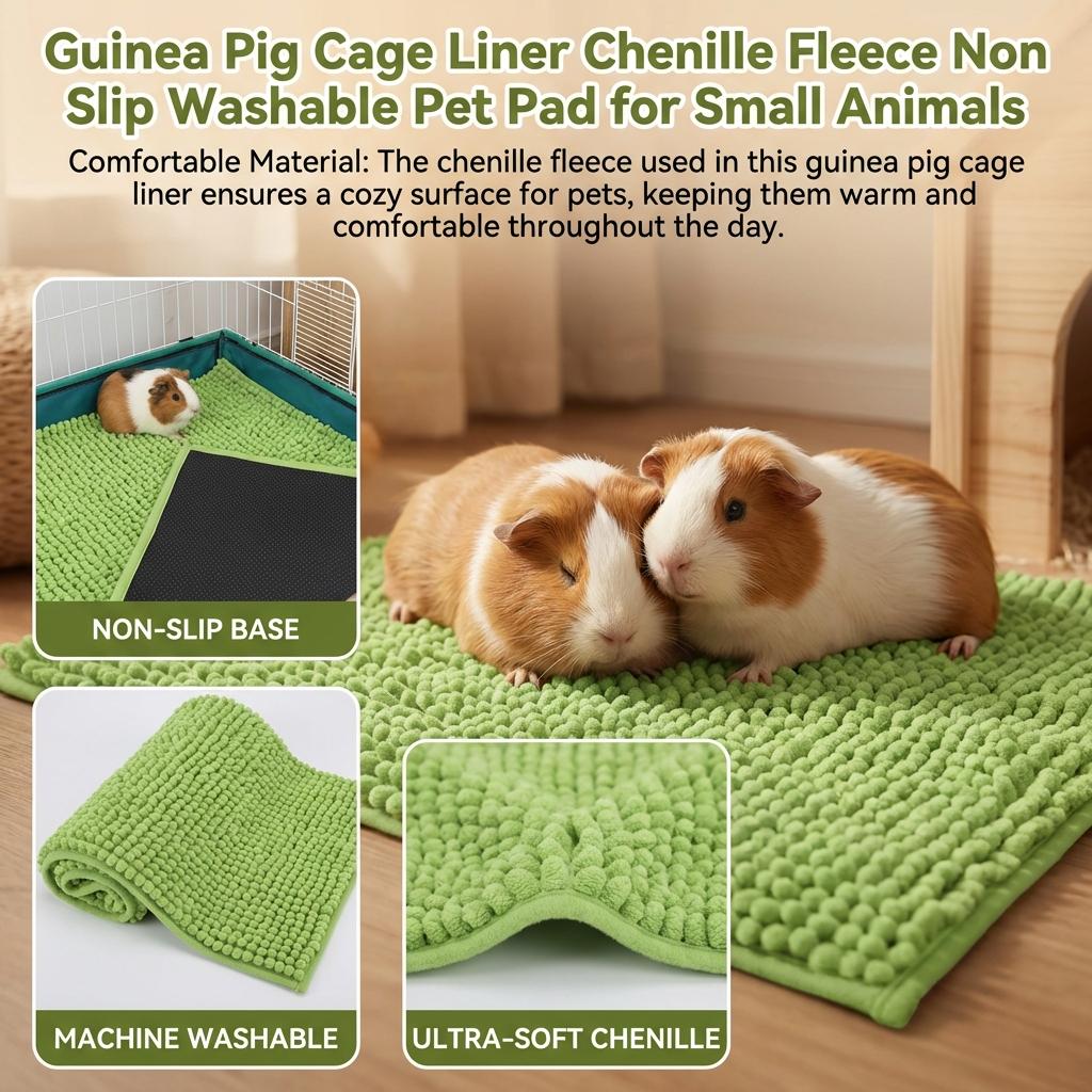 Chenille Fleece Cage Liner Pad for Guinea Pig Habitat Non Slip Washable Reusable Mat For Hamster Rabbit And Small Pets