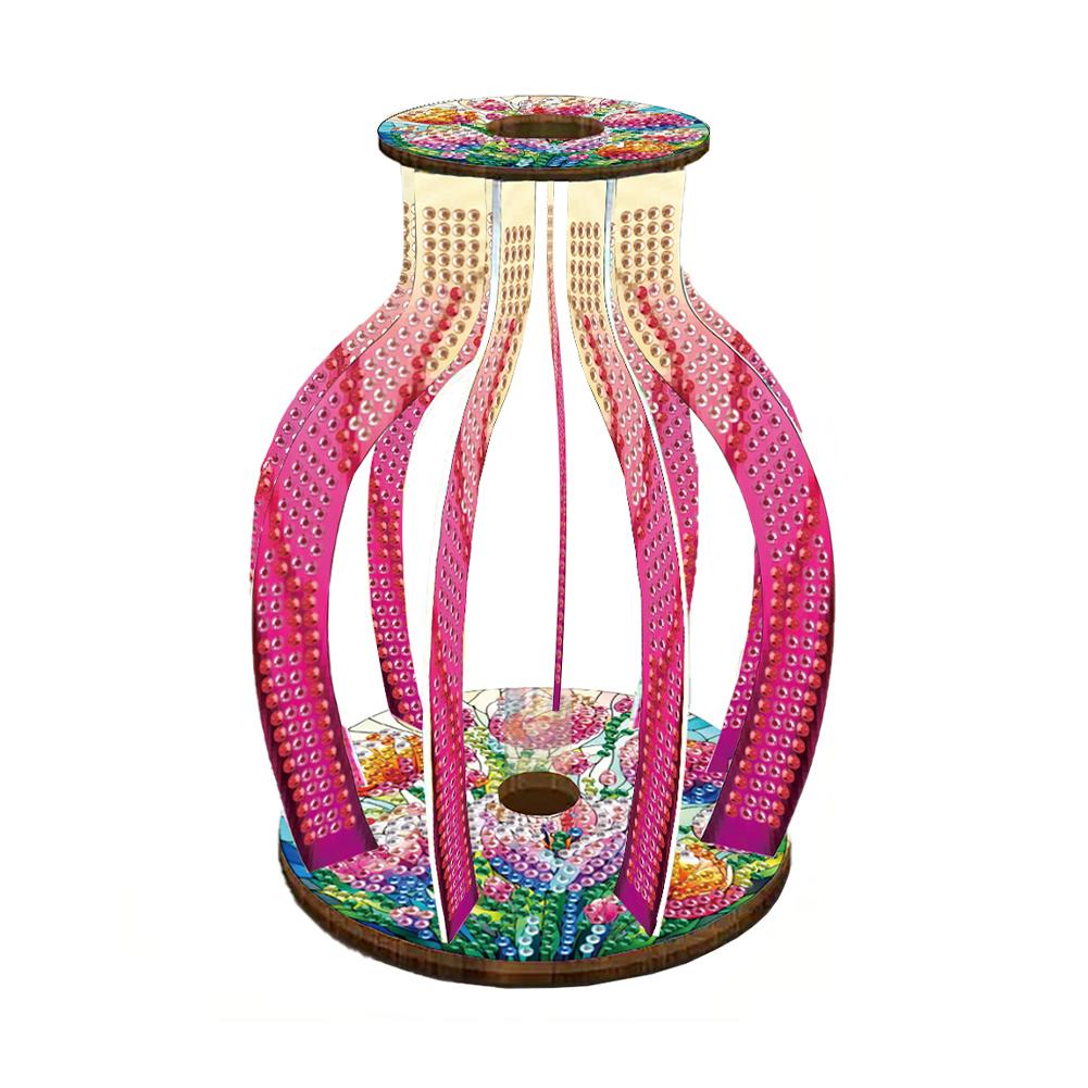 Acrylic Wood Colorful Pattern Diamond Mosaic Rhinestones Vase Diamond Painting 3D Vase Decor for Home Office Decor
