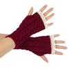 Lace Trim Fingerless Mittens Thicken Women Knitted Gloves Fashion Wrist Mittens  Writting Friendly