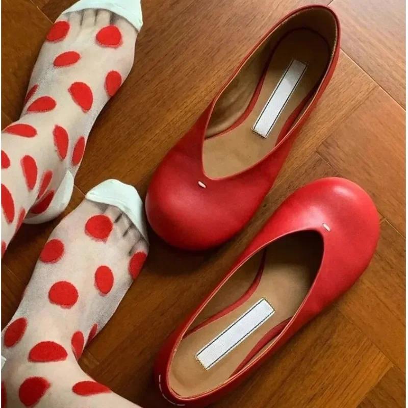 Scarpe Mary Jane da Donna a Punta Rotonda Stile Street Design Moda Slip-on Ballerine a Suola Morbida Primavera Autunno Scarpe da Cerimonia Matrimoniale da Donna