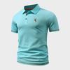 Men's Slim-Fit Textured Knit Polo Shirt with Horse Rider Print, Casual Business Style