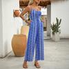 VEZFAA Women's Fashion Casual Summer Spring Geometric Print Sleeveless Suspenders High Waist Trousers Jumpsuits & Rompers