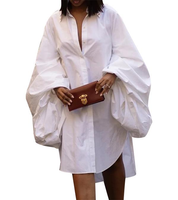 TD2811 Cross-border Autumn Winter Women's Loose Slimming Short Skirt Long Sleeve Split Dress