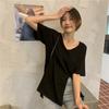 Split V-Neck Short Sleeve T-Shirt Women's Summer New Design Sense Clavicle Chic Loose Student Upper Clothes Women