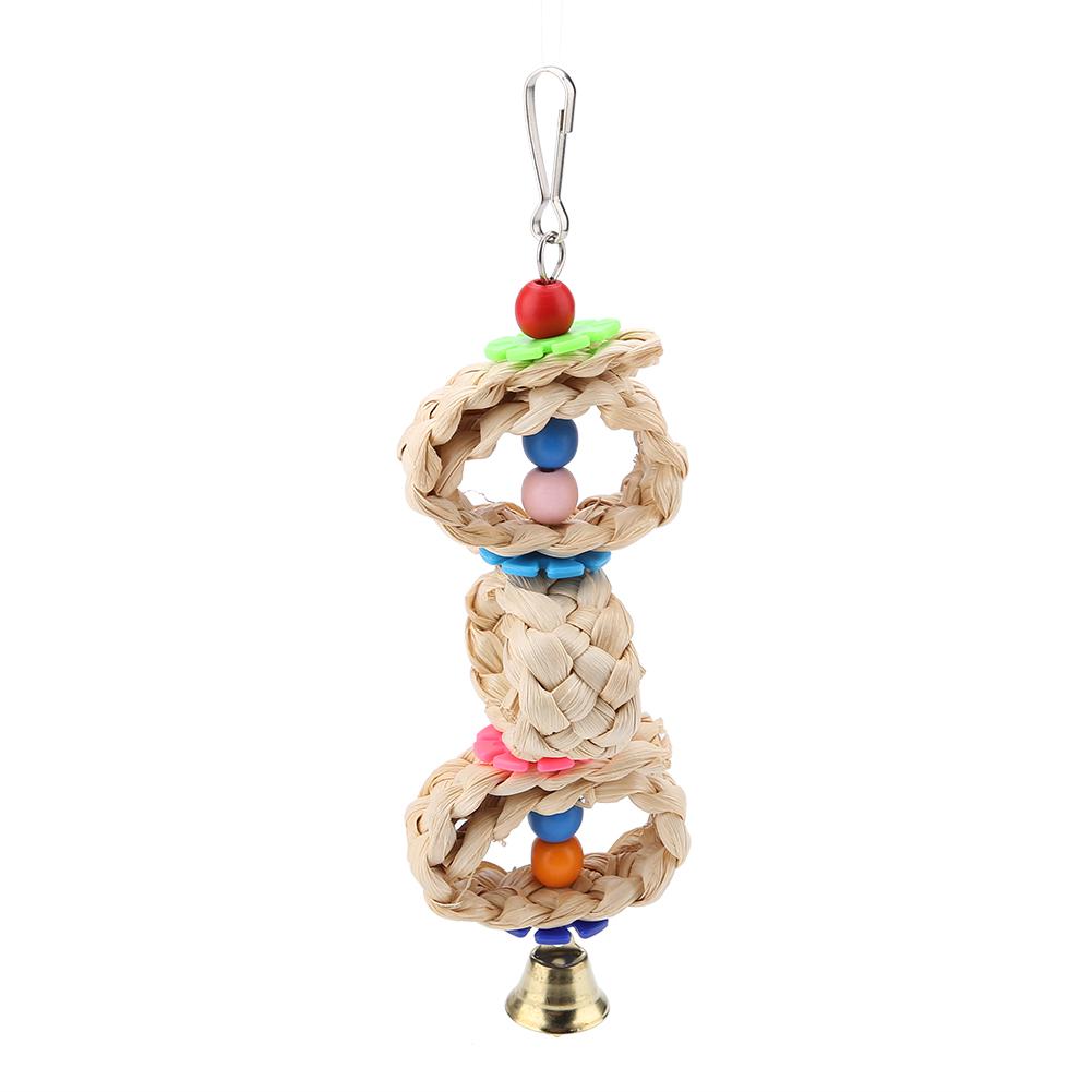 Pet Bird Toy Parrot Interactive Chew Wooden Circular Pattan Balls Hanging Cage Toys