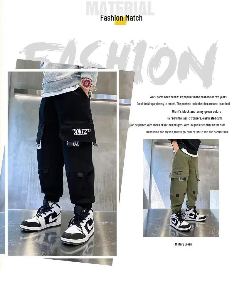 Spring & Autumn Boys' Loose Trendy Overalls - Medium & Large Casual Pants for Students