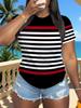 Black, Red and White Striped Contrasting Short-sleeved T-shirt, Slim, Trendy and Cool, Classic Ins Style Loose Top.