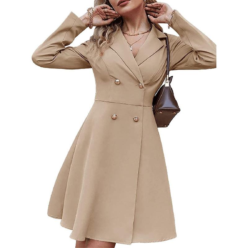 European And American Spring And Autumn Women'S Solid Color Double Breasted Long Sleeved Windbreaker, Fashionable Slim Fit Jacket