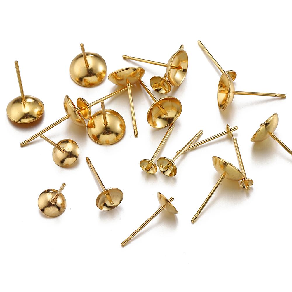 20pcs 3-8mm Gold Color Stainless Steel Ear Studs Earrings Earring Base for Pearl Ear Jewelry Making DIY Accessories Wholesale