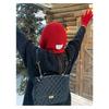 Red Hat Women's Autumn/Winter Warm Knitted Hat Scarf One Piece Hooded Neck Knitted Hat Winter