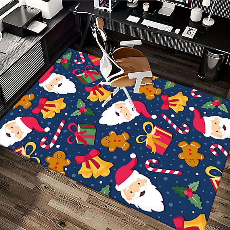 Christmas Santa Claus Chair Mat - Anime Cartoon Design, Non-Slip Rug for Office, Home Decor, Living Room, Bedroom, Game Room & Dormitory Carpet, Festi