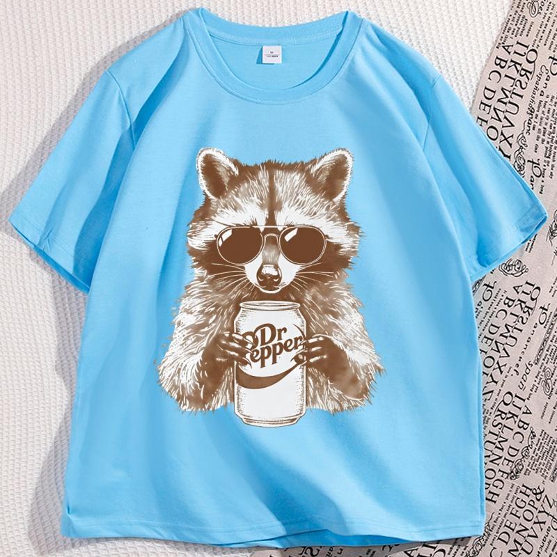 

Raccoon Dr Pepper T Shirt Men Women Beer Drink Tshirt Vintage Animal TShirts Casual Cotton Short Sleeve Round Neck Tees 4XL
