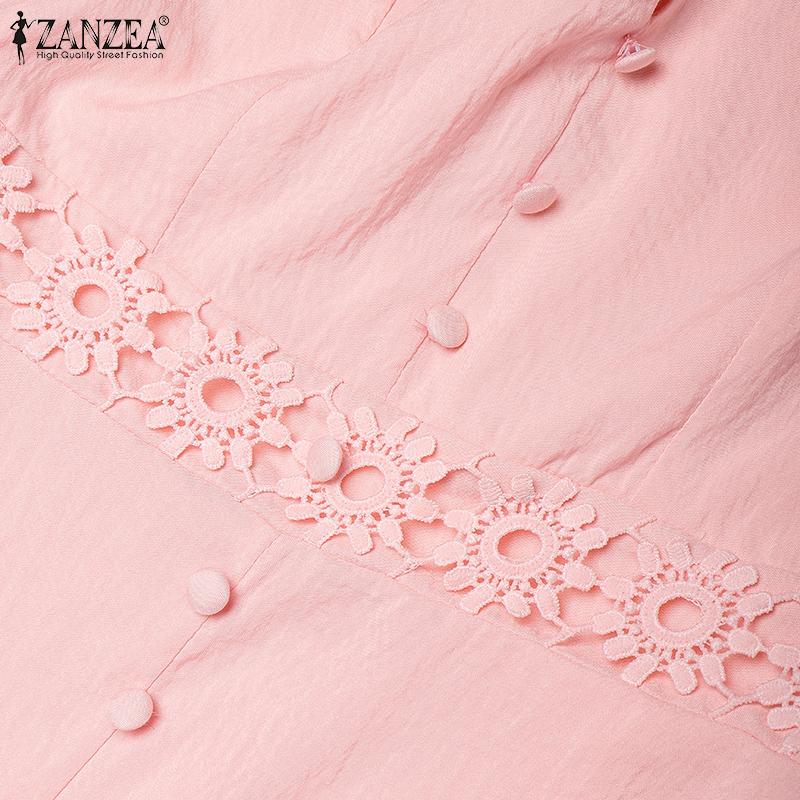 ZANZEA Women Summer V-Neck Sleeveless Lace Patchwork Casual Dress