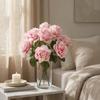 9 Head Artificial Rose Flower Green Leaves Faux Rose Flower Branch  Home Living Room Decor