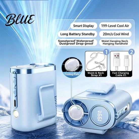 Handfree Personal Fan Portable Waist Fan Rechargeable Body with Flashlight Wireless Clip-on USB Powered for Neck Belt Hip Outdoor Work Travel