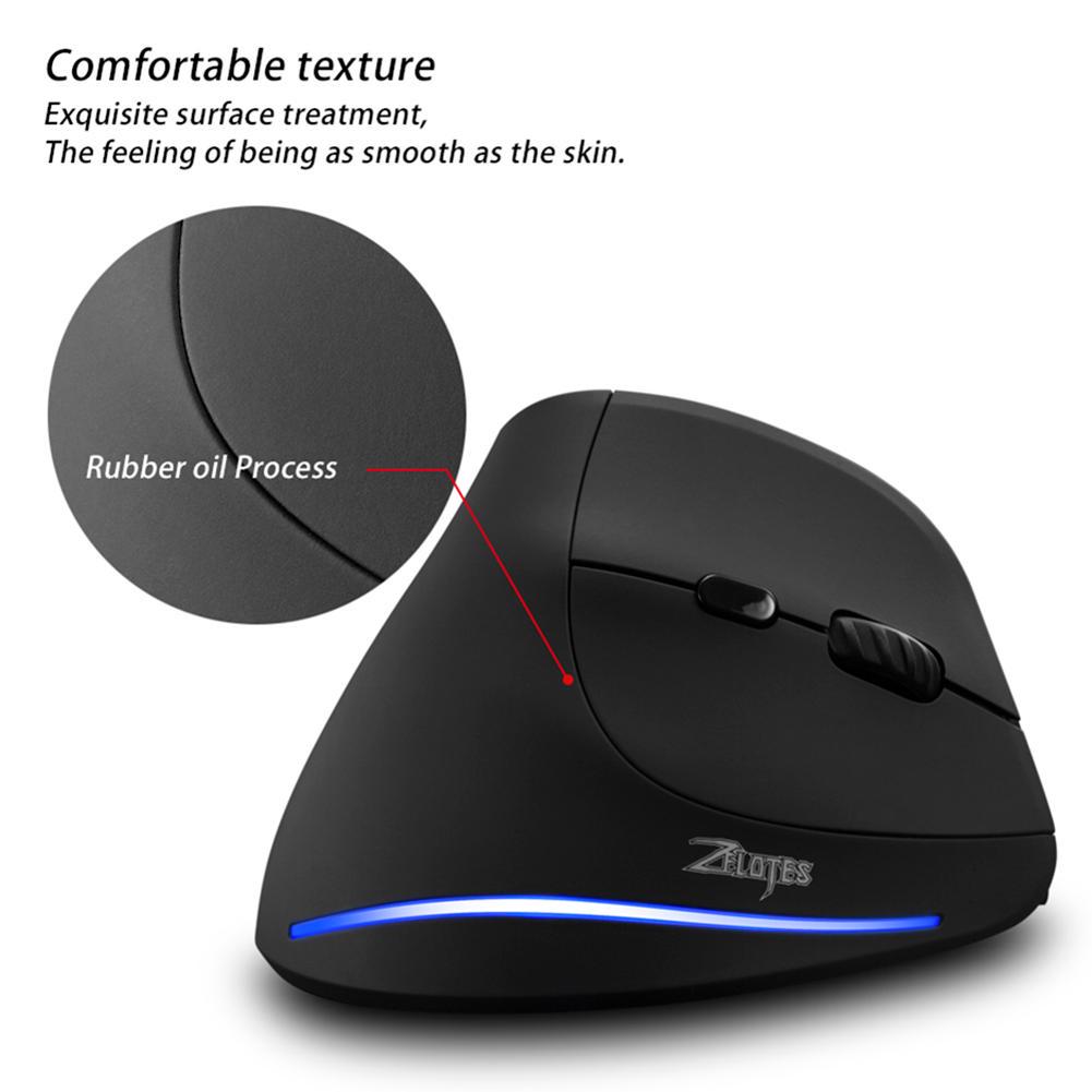 ZELOTES F-35 Wireless 2.4GHz Rechargeable Vertical Mice 6 Buttons 2400 DPI Adjustable Ergonomic Optical Gaming Computer Mouse