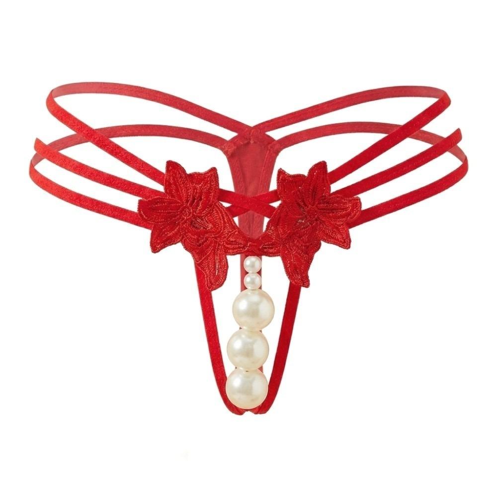 Low-waist Pearl Lace Underwear Flower Mesh Lace Briefs Lingerie Women's Thong Summer Spring