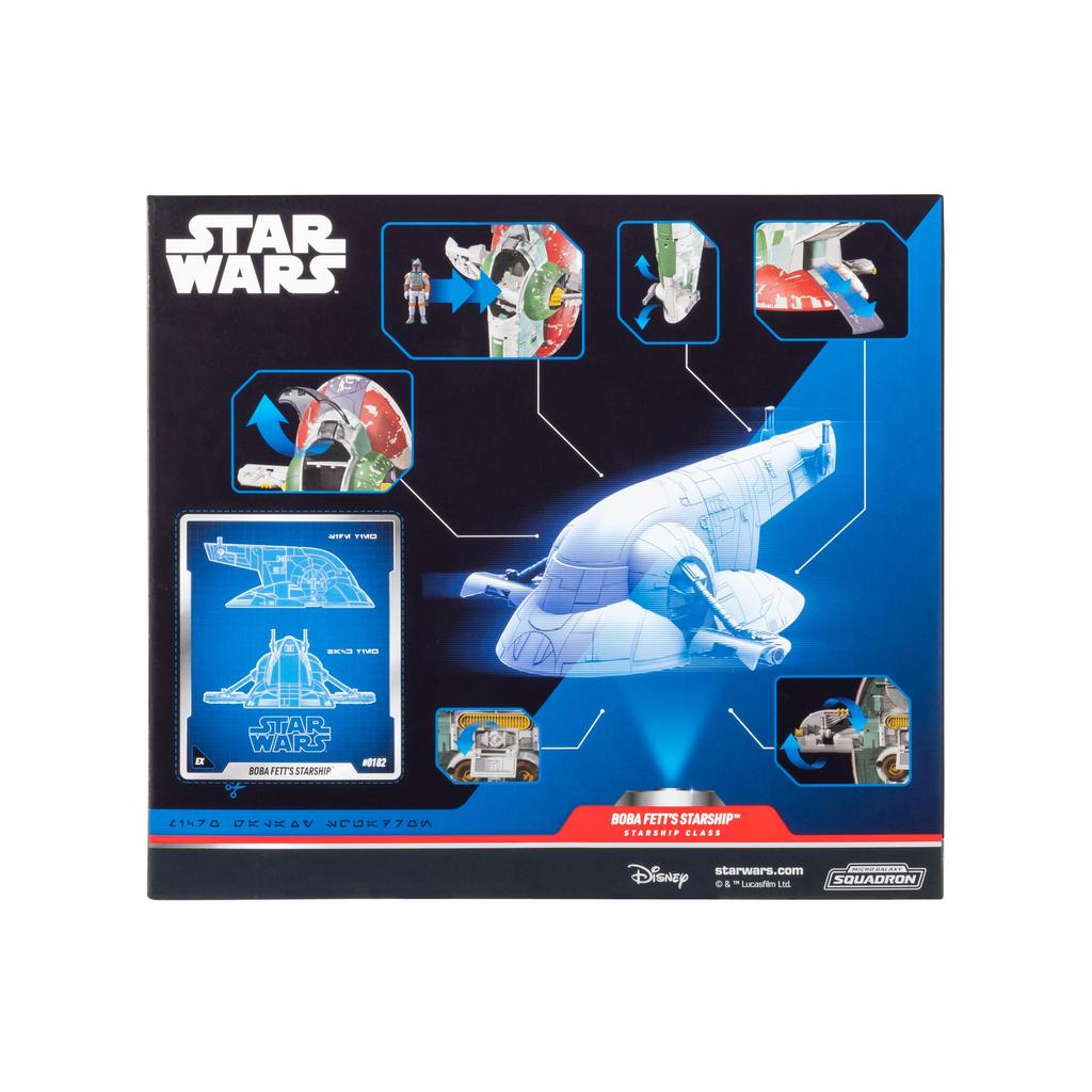 Star Wars Micro Galaxy Squadrons Boba Fett's Starship (Ep 5) - 7-inch Vehicle with Flight Display Stand and Three 1-inch Microfigure Accessories
