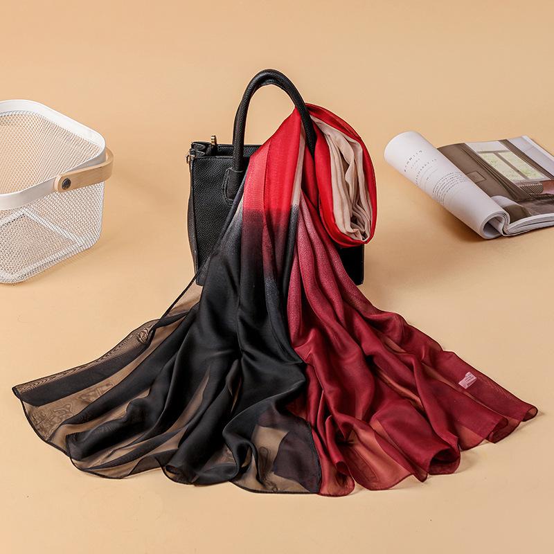 Larger Scarf for Women Spring New Multi-color Gradient Color Block Georgette Soft Hand Scarf Printed Thin Silk Scarf