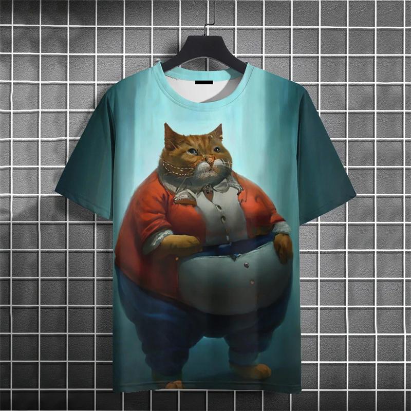 Funny Fat Cat T-Shirt Kid's 3d Printed Animal T-Shirts Kids Casual Loose Short Sleeved Oversized Tops Summer Streetwear Tees