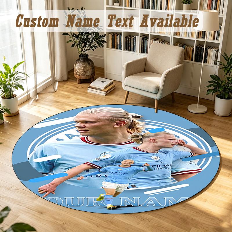 Round Rug Custom NameErling Haaland Pattern Non Slip Carpet Home Floor Decor