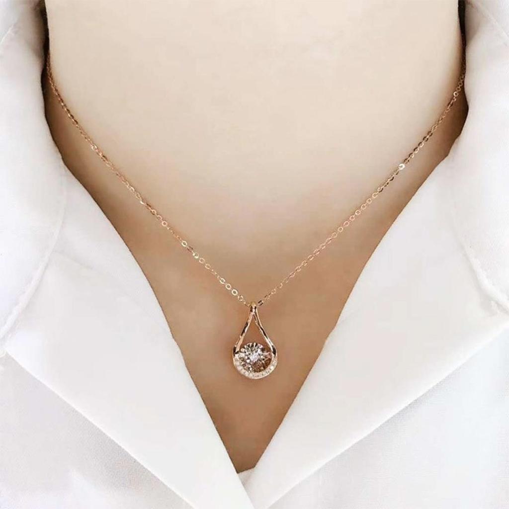 Open Teardrop Pendant Necklace Sparkling Center Stone with Halo Elegant Minimalist Jewelry for Women