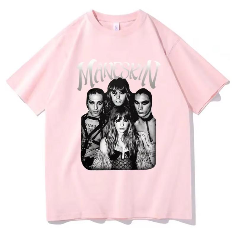 Fashionable Gothic retro mens and womens loose short sleeved casual Tshirt Italian rock band Maneskin world tour Tshirt